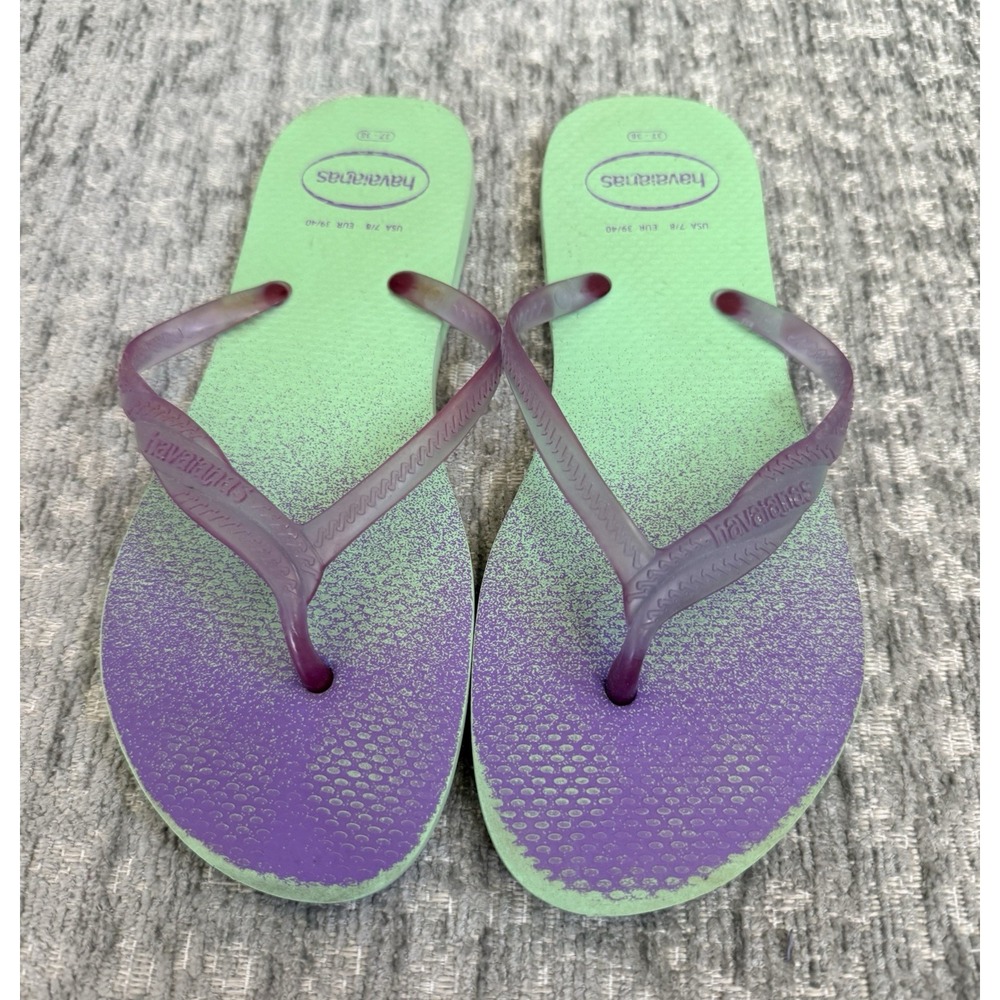 Havaianas Women's Slip On Flip Flop Sandals Green Purple Gradient Logo 7/8